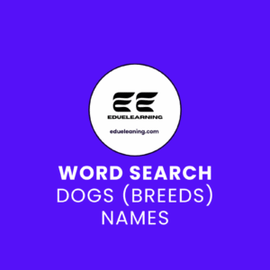 Dogs (breeds) word search puzzle. eduelearning pritable template