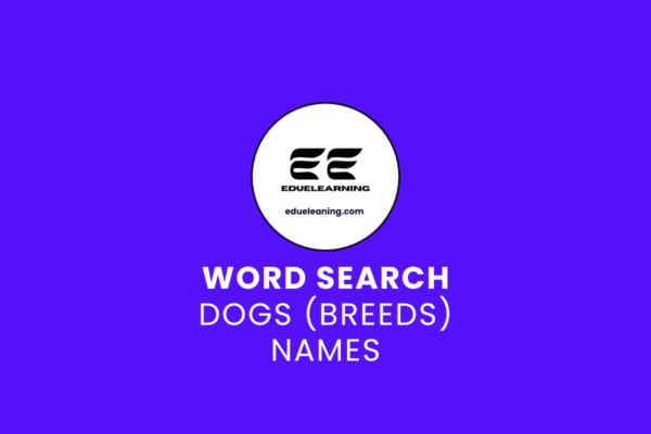 Dogs (breeds) word search puzzle. eduelearning pritable template